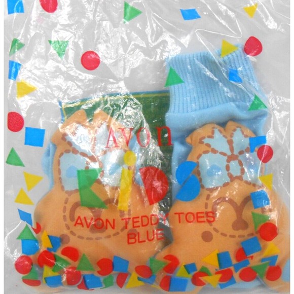 Vintage 1994 Avon Teddy Toes Baby Booties Socks Blue Rattle 0-6 Months New - Picture 1 of 3